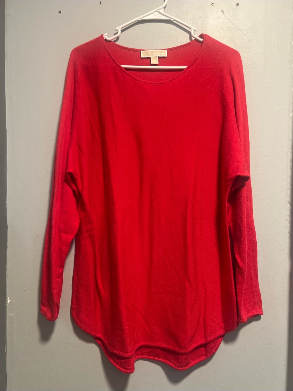 Michael Kors Red Long-Sleeve Scoop Neck Top